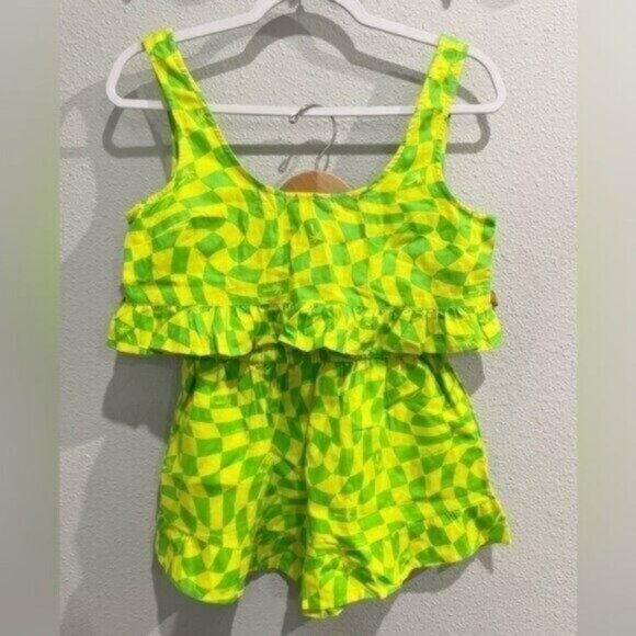 New ASOS Tropical Beach Boho Bright Palm Print Ruffle Shorts Set - Picture 1 of 12